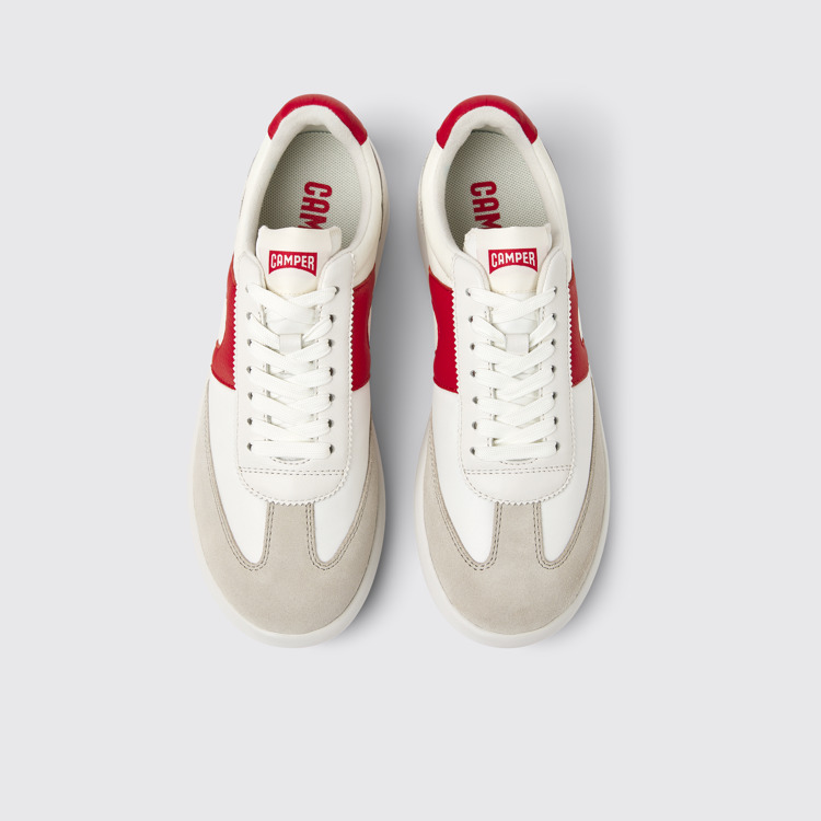 Overhead view of Pelotas XLite White and red leather and textile sneakers for women