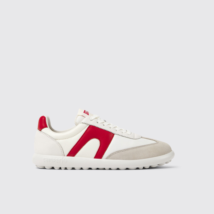 Side view of Pelotas XLite White and red leather and textile sneakers for women