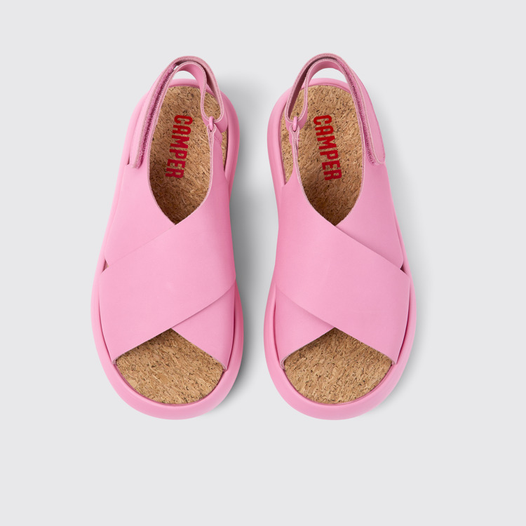 Overhead view of Pelotas Flota Pink leather sandals for women