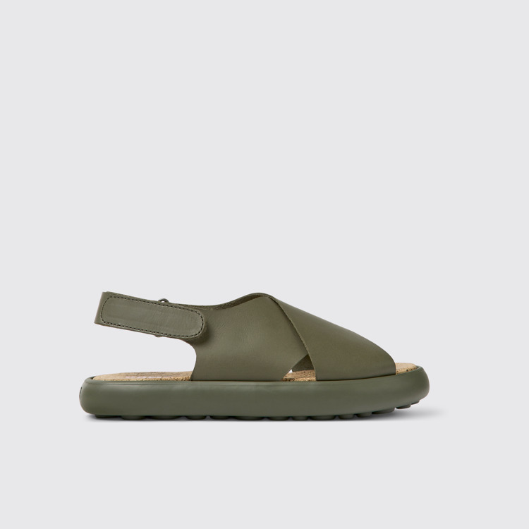 Side view of Pelotas Flota Green leather sandals for women