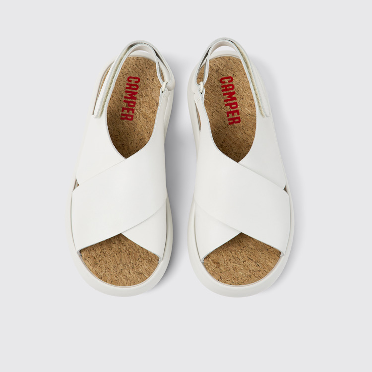 Overhead view of Pelotas Flota White leather sandals for women