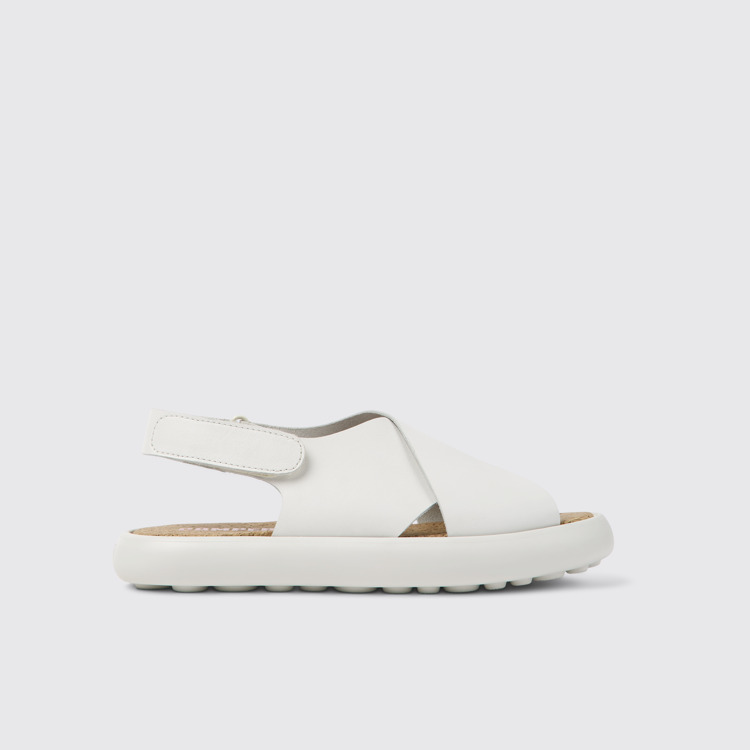 Side view of Pelotas Flota White leather sandals for women