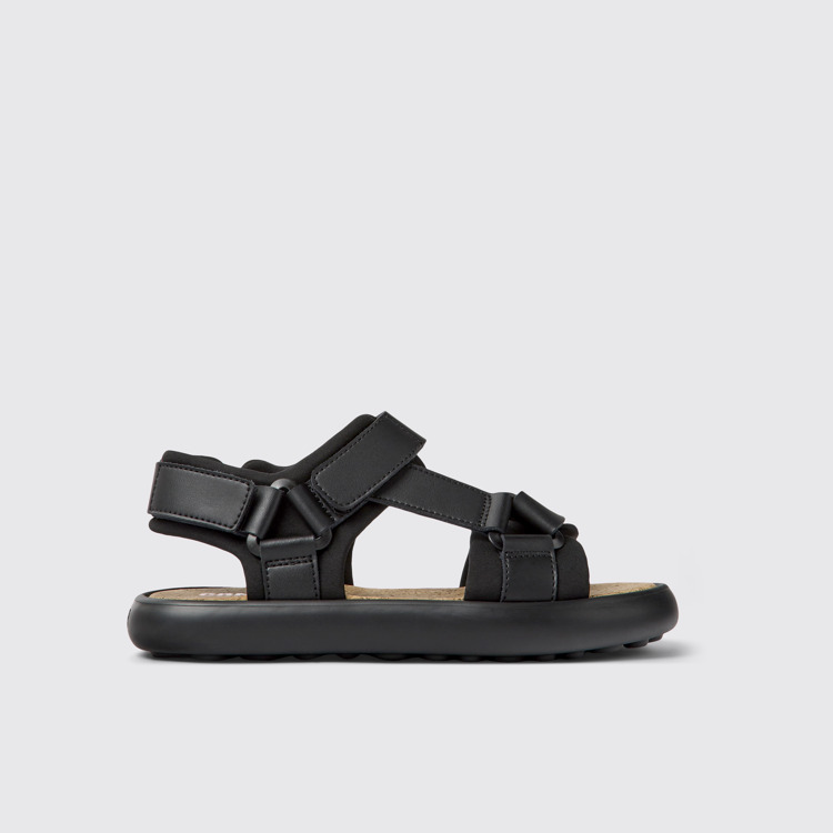 Side view of Pelotas Flota Black leather and textile sandals for women