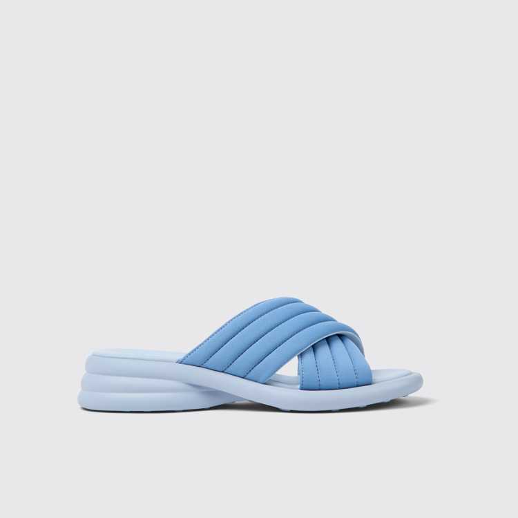 Side view of Spiro Blue textile sandals for women