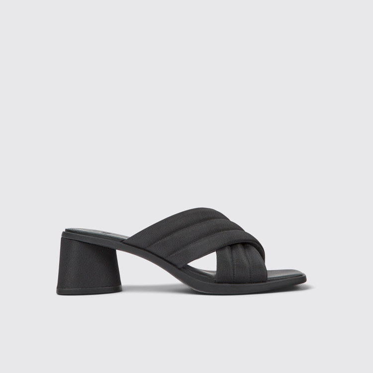 Side view of Kiara Black textile sandals for women