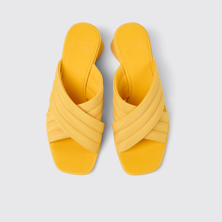 Overhead view of Kiara Orange textile sandals for women