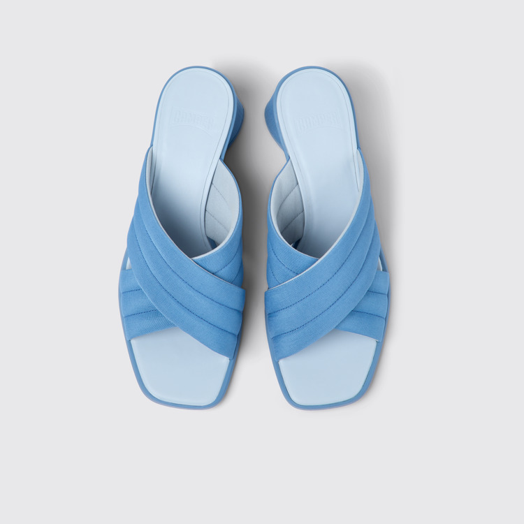 Overhead view of Kiara Blue textile sandals for women