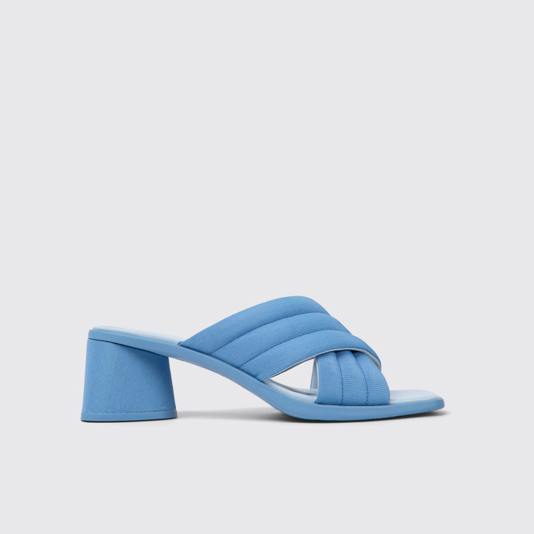 Side view of Kiara Blue textile sandals for women