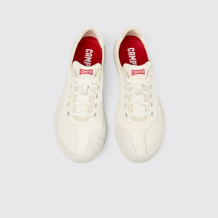 มุมมองด้านบนของ Peu Path White Recycled PET Women's Sneaker.