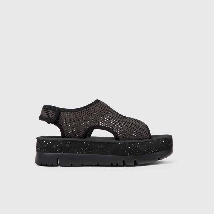 Side view of Oruga Up Gray textile sandals for women