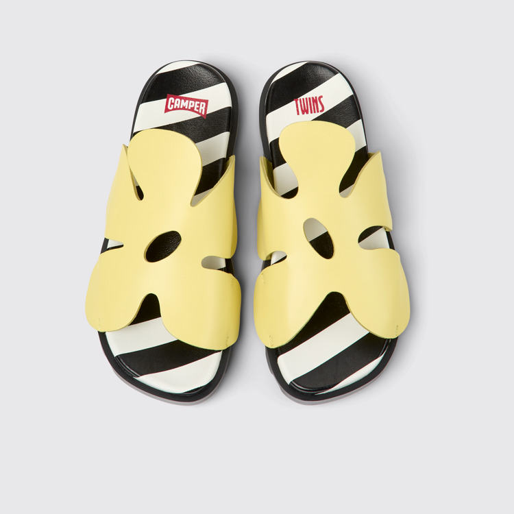 Overhead view of Twins Yellow leather sandals for women