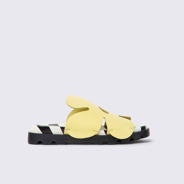 Side view of Twins Yellow leather sandals for women