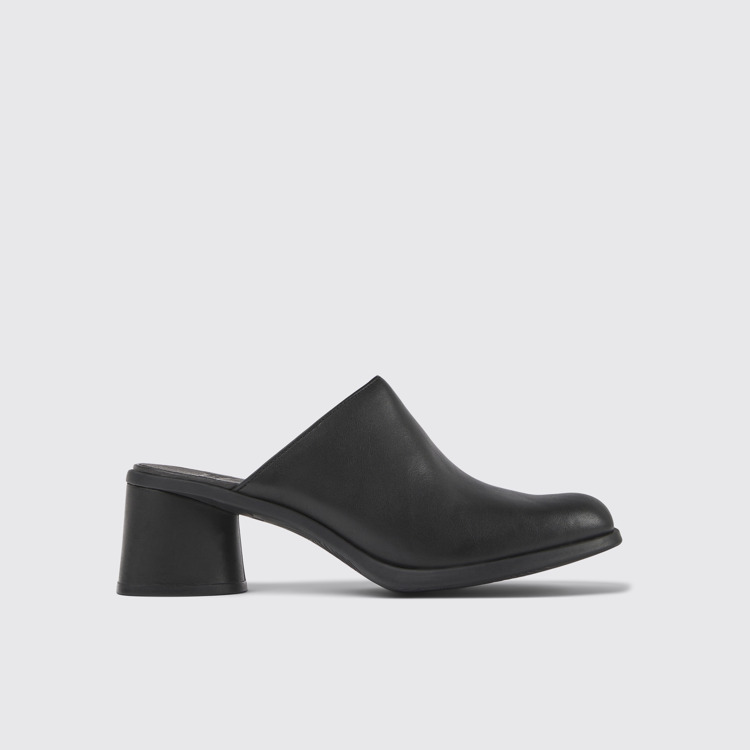 Side view of Kiara Black leather mules for women