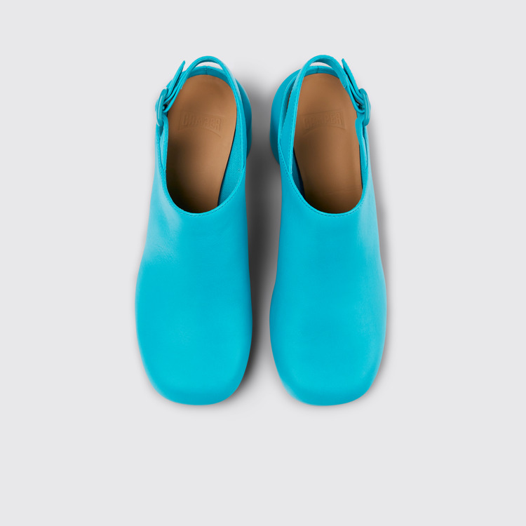 Overhead view of Niki Blue leather heels for women