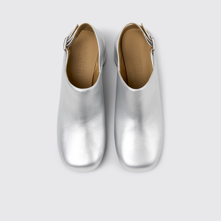 Overhead view of Niki Silver Leather Semi-Open Shoes for Women.