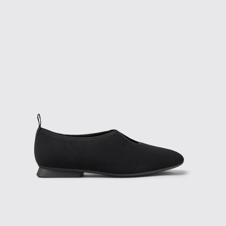 Side view of Casi Myra Black one-piece knit ballerinas for women