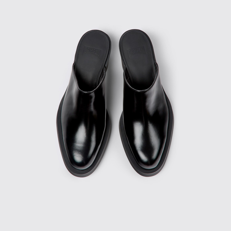 Overhead view of Bonnie Black leather mules for women