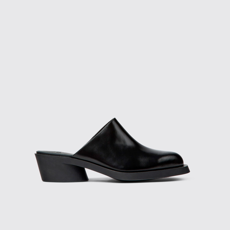 Side view of Bonnie Black leather mules for women