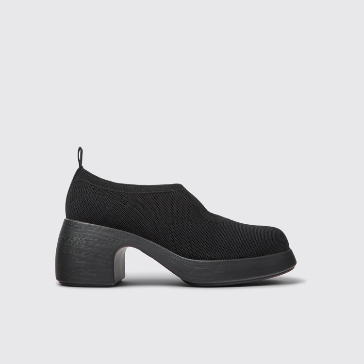 Side view of Thelma Black one-piece knit shoes for women