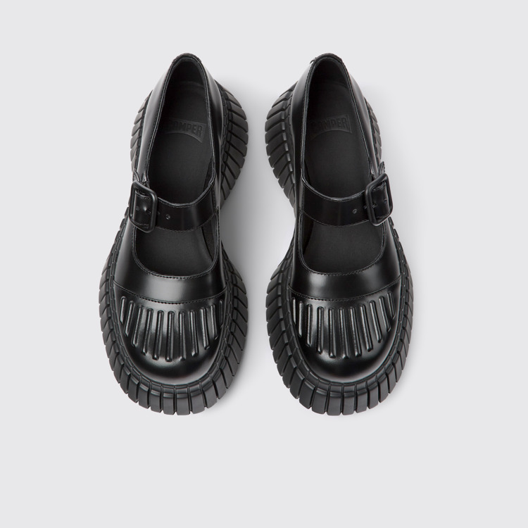 Overhead view of BCN Black Leather Women's Shoe.