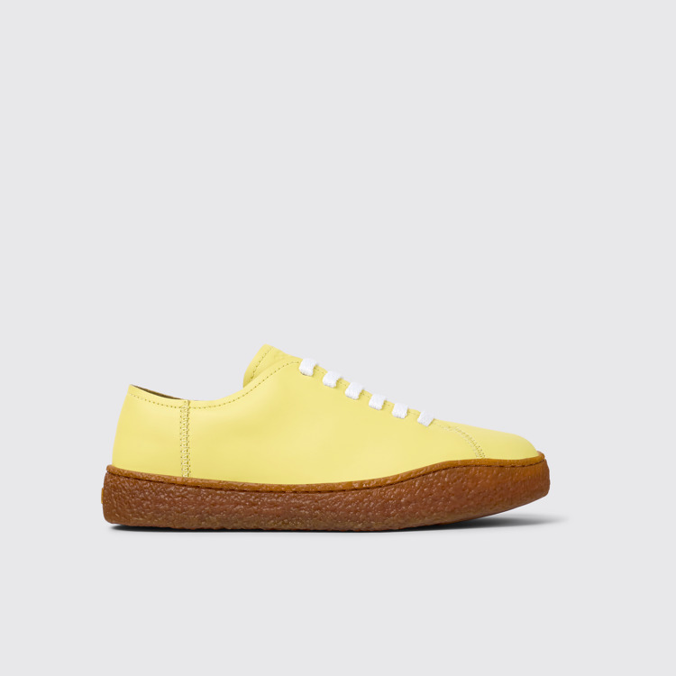 Side view of Peu Terreno Yellow Leather Sneaker for Women