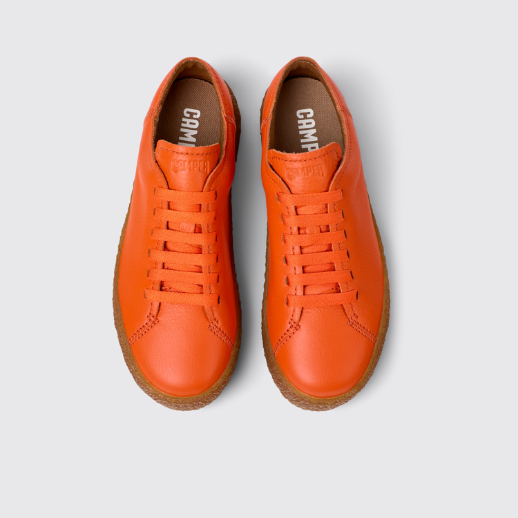 Overhead view of Peu Terreno Orange Leather Sneakers for Women