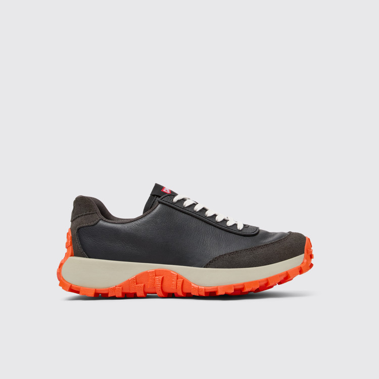 Side view of Drift Trail VIBRAM Black leather and nubuck sneakers for women