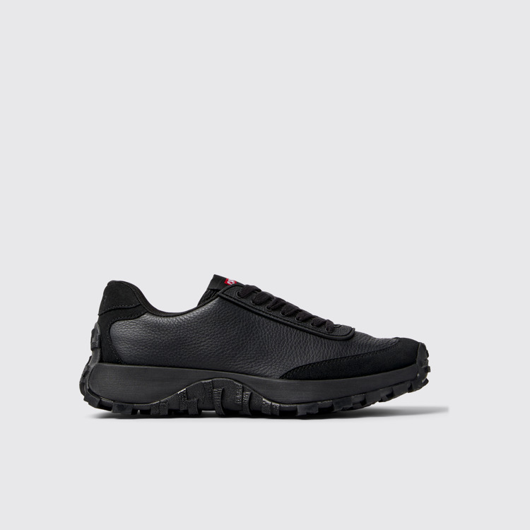 Side view of Drift Trail VIBRAM Black leather and nubuck sneakers for women