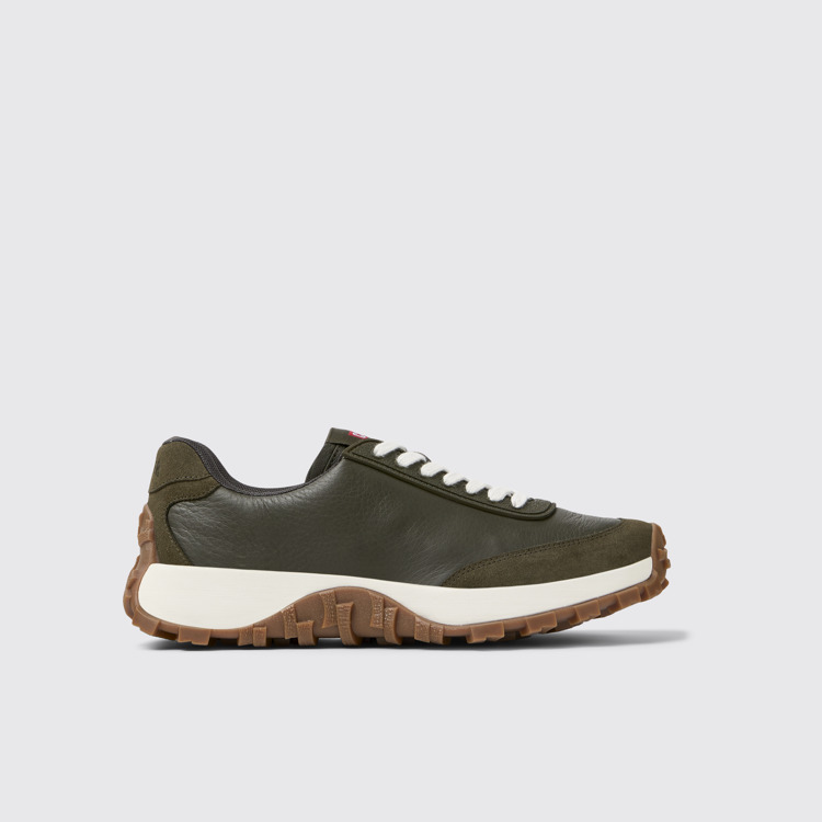 Side view of Drift Trail VIBRAM Green leather and nubuck sneakers for women