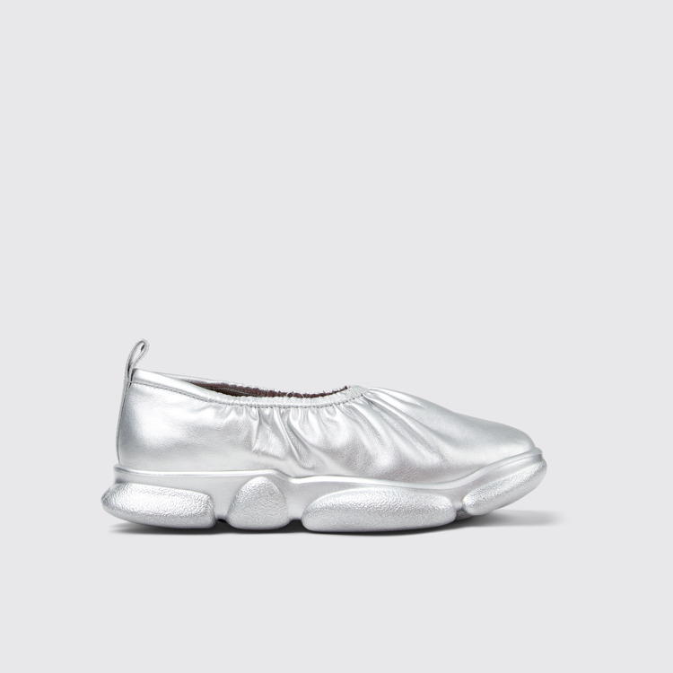 Side view of Karst Silver Leather Women's Shoes.