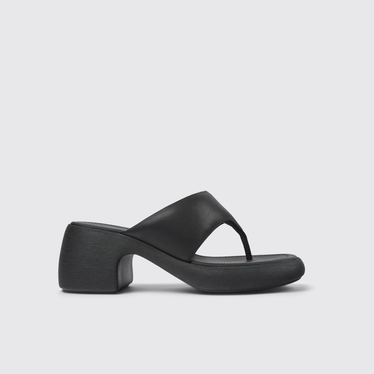 Side view of Thelma Black Leather Sandal for Women