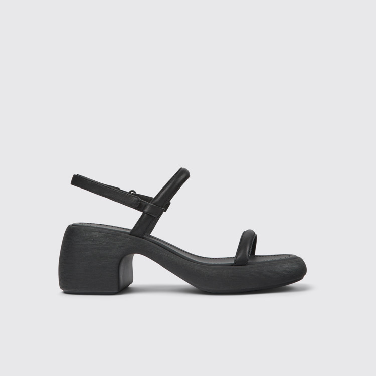 Side view of Thelma Black Leather Sandal for Women