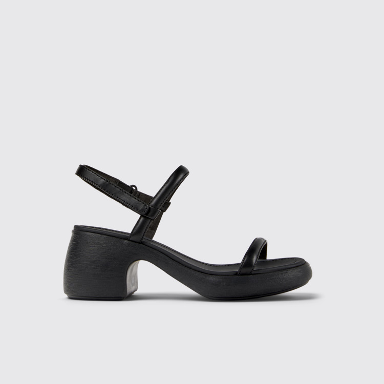 Thelma Black Leather Sandals for Women. modelin yandan görünümü