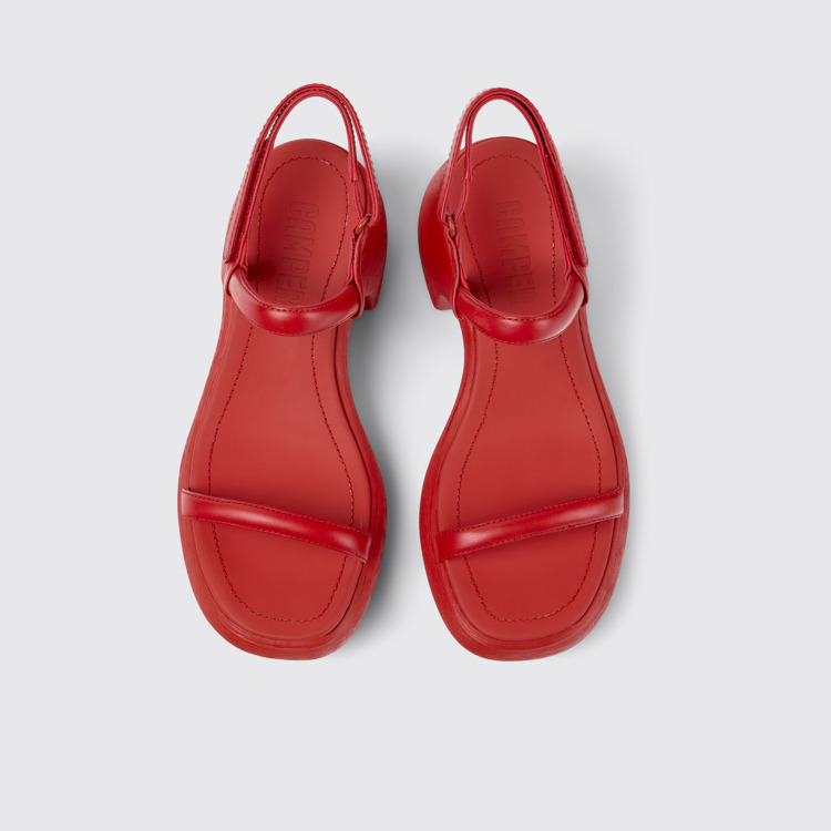 Overhead view of Thelma Red Leather Women's Sandals.