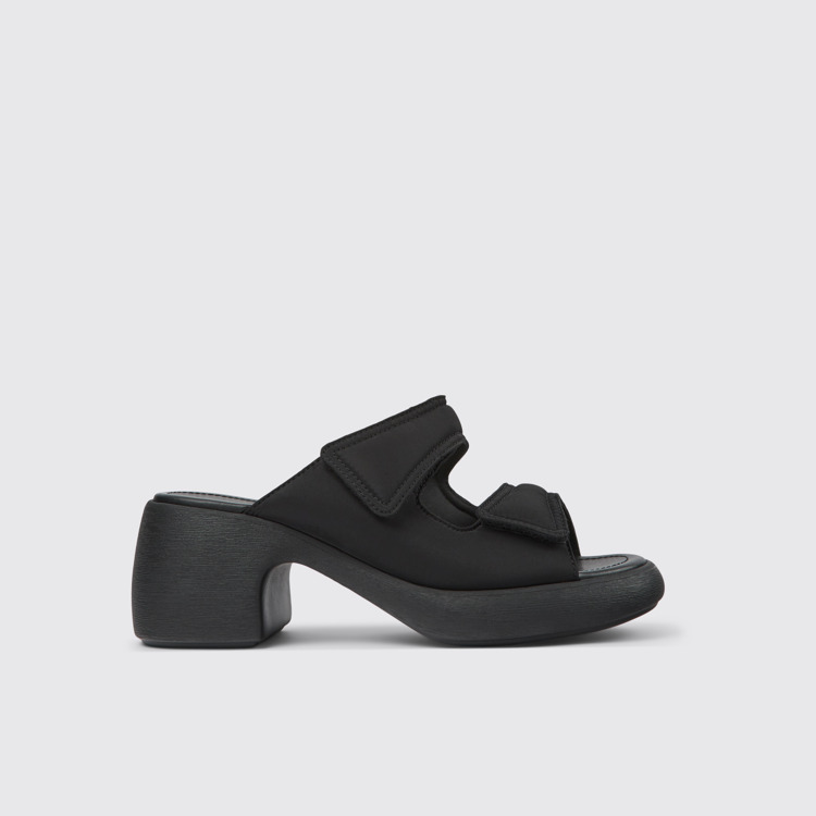 Side view of Thelma Black Textile 2-Strap Sandal for Women