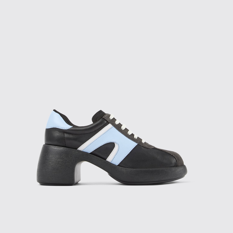 Side view of Thelma Black Leather/Nubuck Shoe for Women