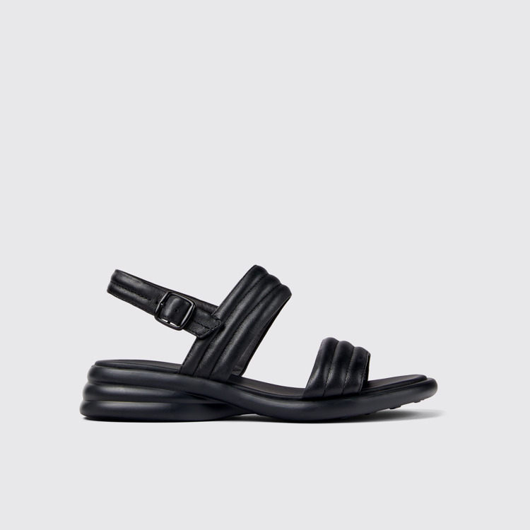 Side view of Spiro Black Leather 2-Strap Sandal for Women