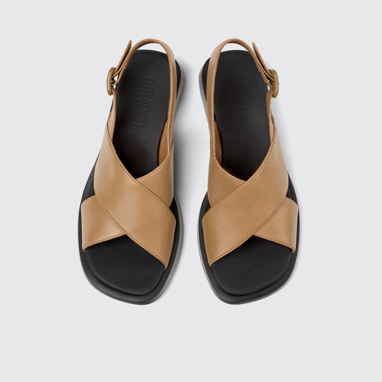 Overhead view of Dana Brown Leather Cross-strap Sandal for Women