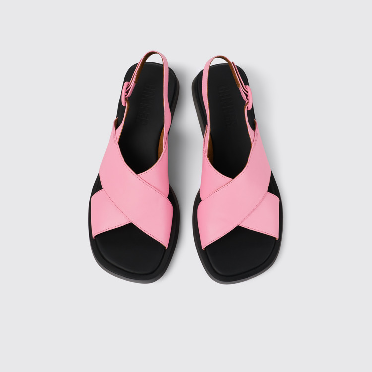 Overhead view of Dana Pink Leather Cross-strap Sandal for Women