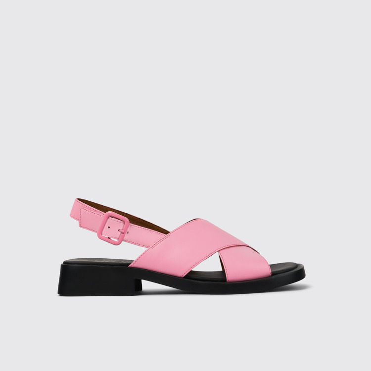 Side view of Dana Pink Leather Cross-strap Sandal for Women