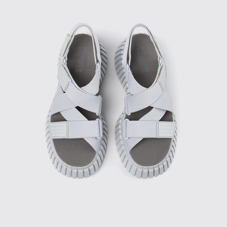 Overhead view of BCN Gray Textile Cross-strap Sandal for Women