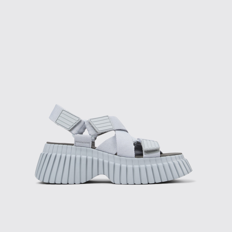 Side view of BCN Gray Textile Cross-strap Sandal for Women