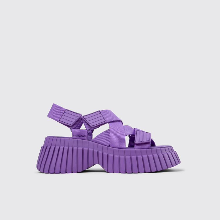 Side view of BCN Purple Textile Cross-strap Sandal for Women