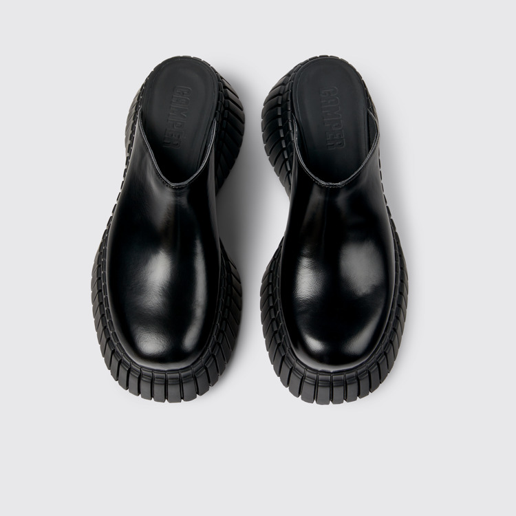 Overhead view of BCN Black Leather Clog for Women