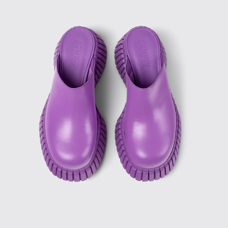 Overhead view of BCN Purple Leather Clog for Women