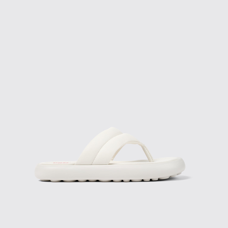 Side view of Pelotas Flota White Leather Flip-Flop for Women