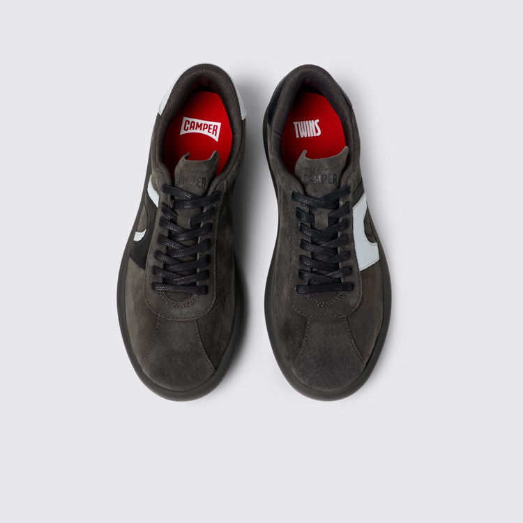 Overhead view of Twins Gray-black Nubuck/Leather Sneaker for Women