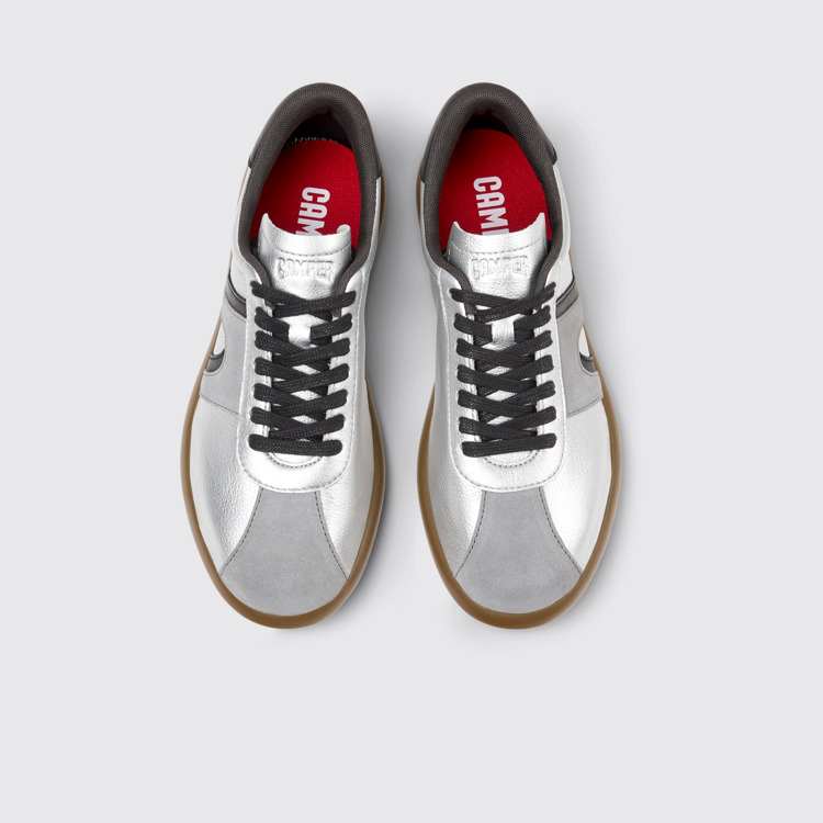 Overhead view of Pelotas Soller Silver-black Leather Women's Sneakers.