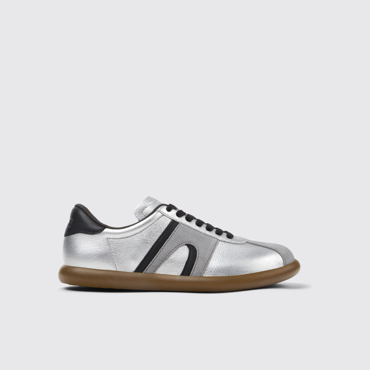 Side view of Pelotas Soller Silver-black Leather Women's Sneakers.