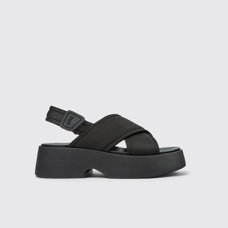 Side view of Tasha Black Textile Cross-strap Sandal for Women